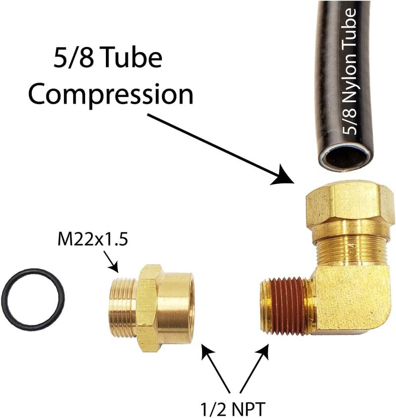 PartLogix Compression Fitting Adapter Kit M22x1.5-5/8 Compatible with Volvo Elbow Nipple 20999385 20378449 - Image 3
